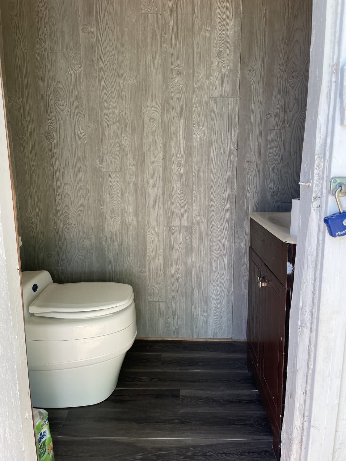 Washroom with composting toilet. 