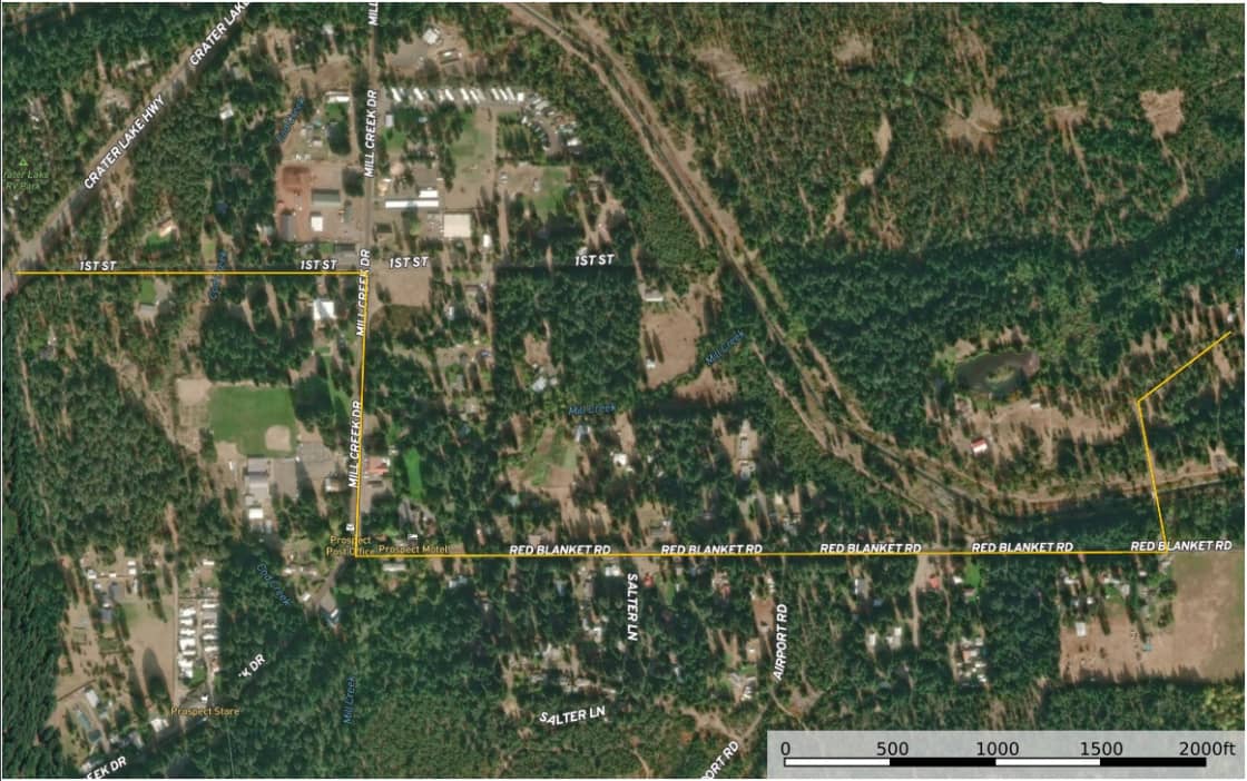 Aerial photo map to show how to get to the property follow the yellow line  