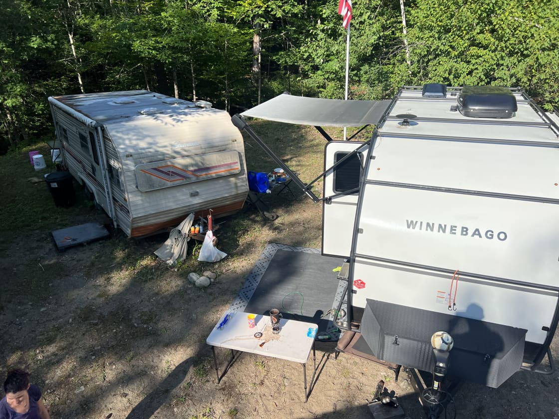 The Winnebago is our camper, the older camper is just sitting in the side that he offered us. Definitely didn’t feel like our site and felt more like we were boondocking. 