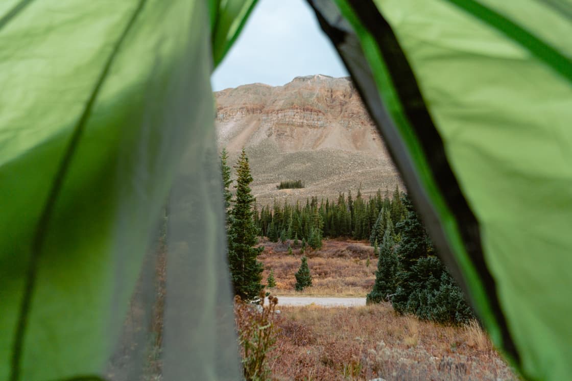 View of the mountains from inside our tent.