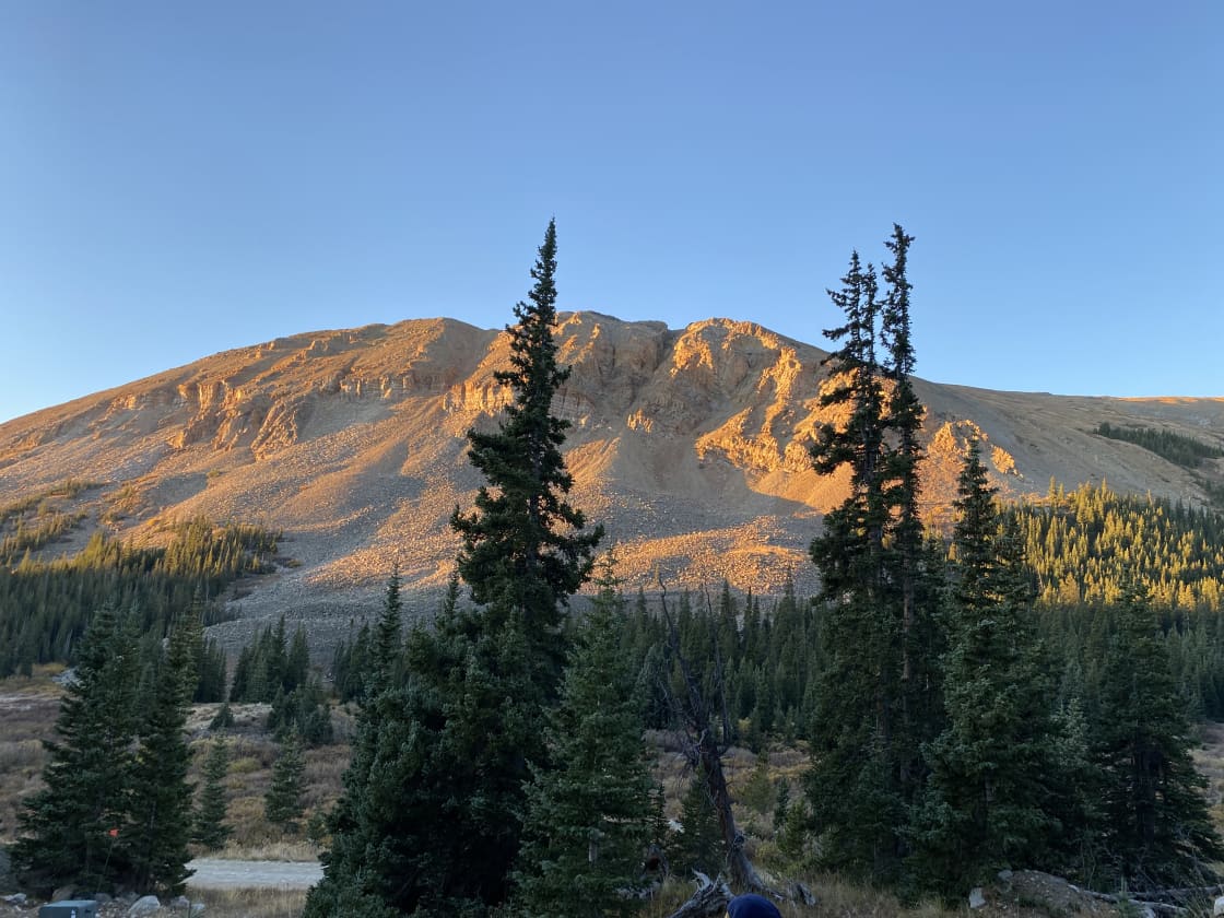 Alpenglow sunrise across from the site