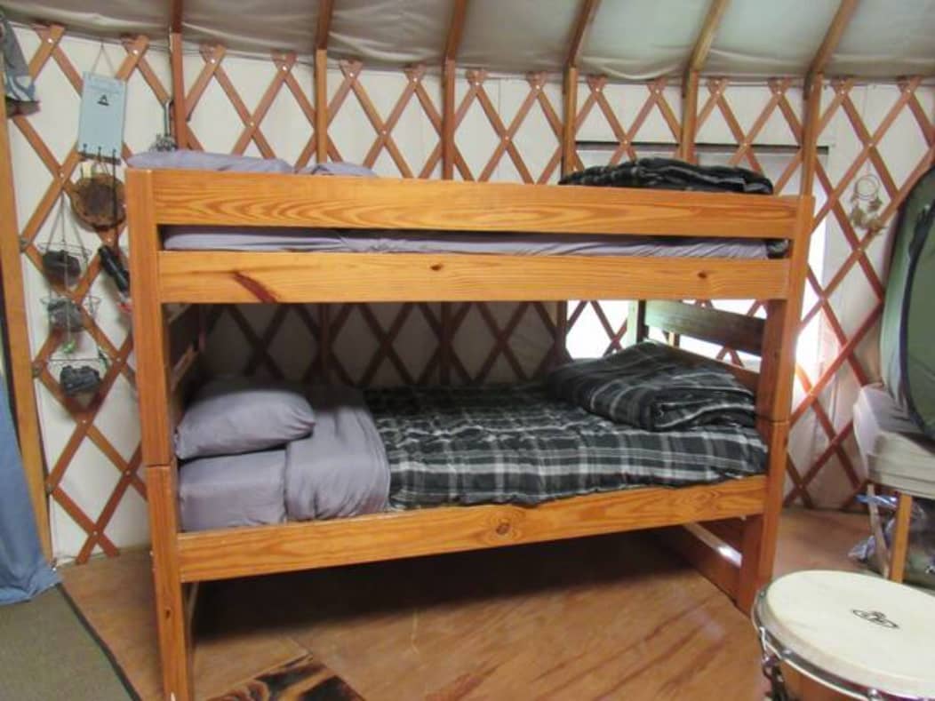 Twin bunk beds. Solid wood with build in ladders on both sides. You'll really love the view from the top bunk.