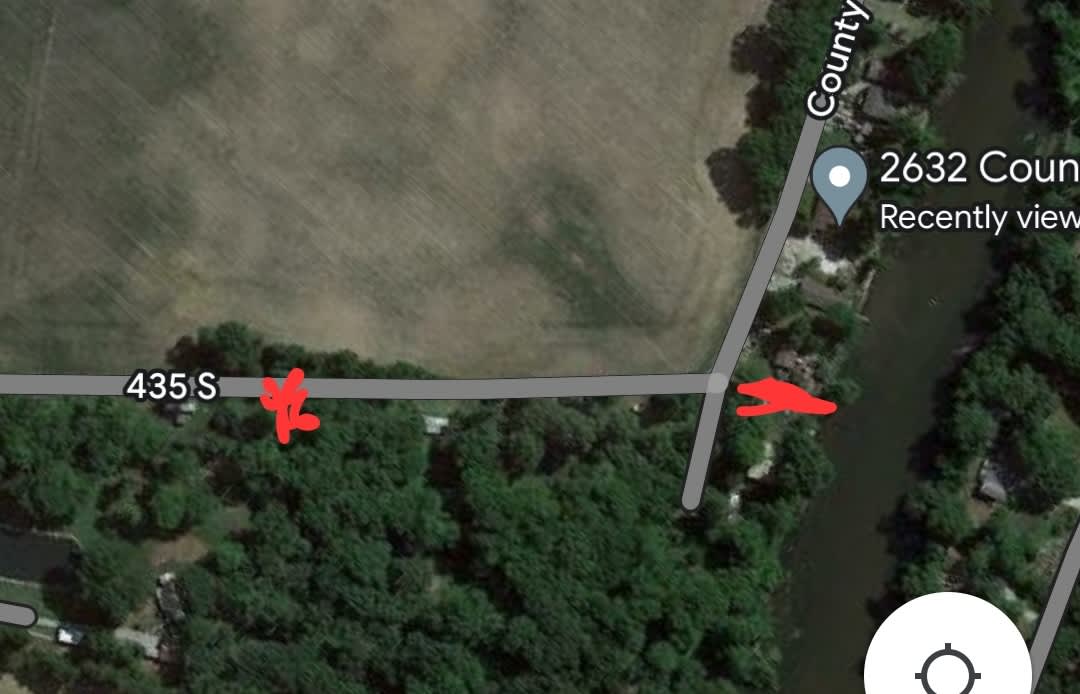 Campsite is the first dot and the River access is the second 