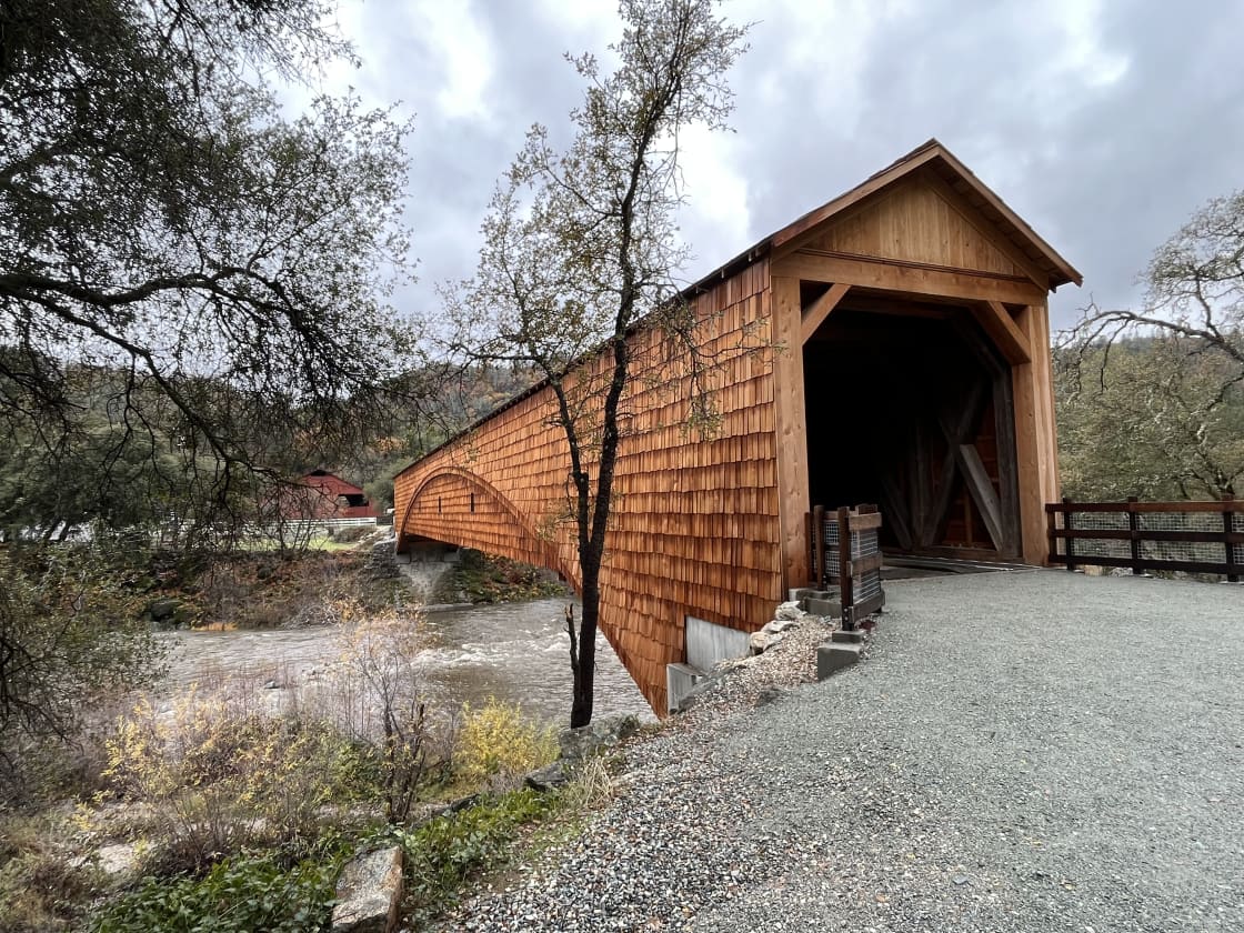 The newly renovated covered bridge at the Bridgeport crossing of the South Yuba River