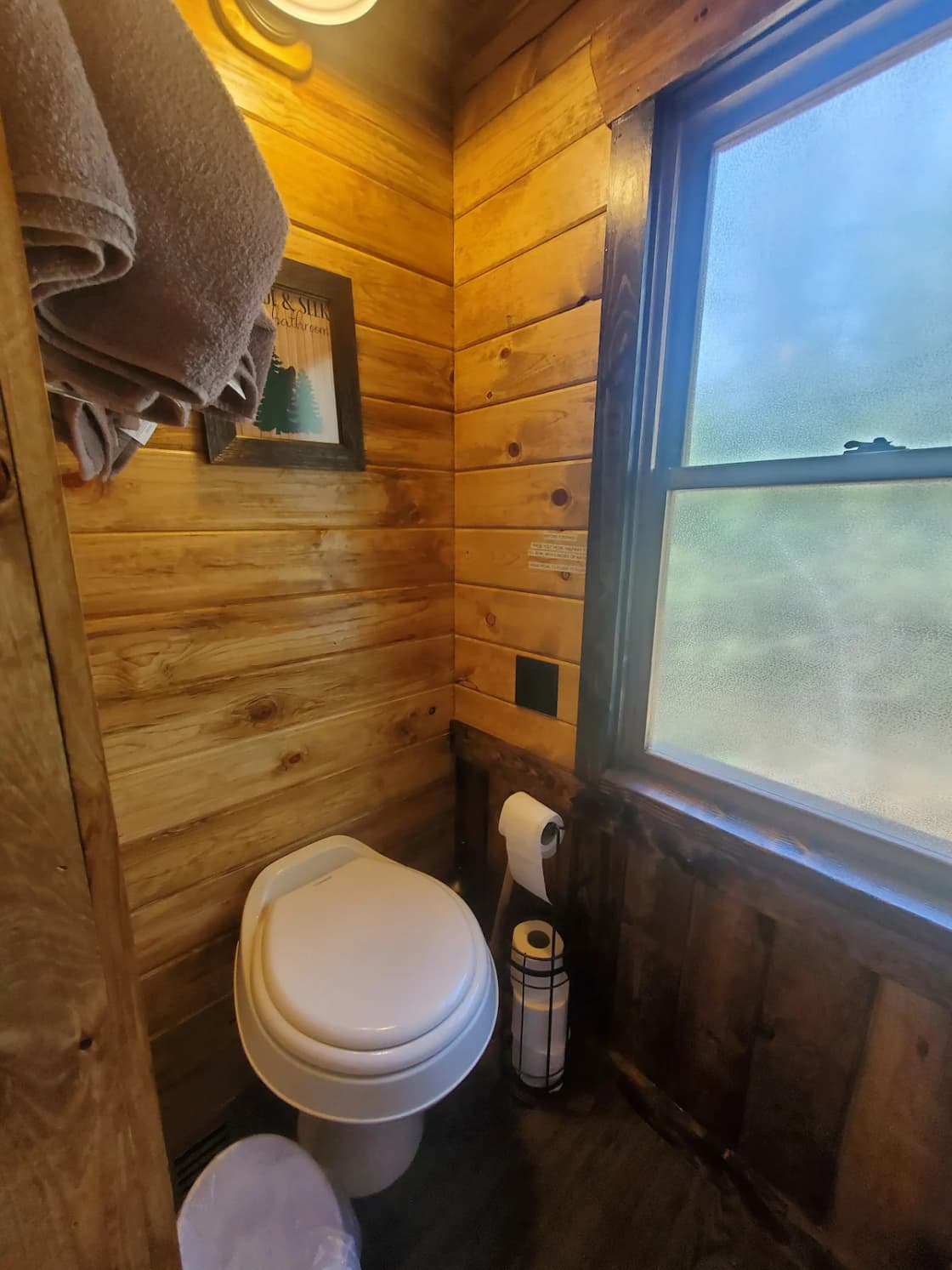 regular RV toilet, please fill with a little water before number 2