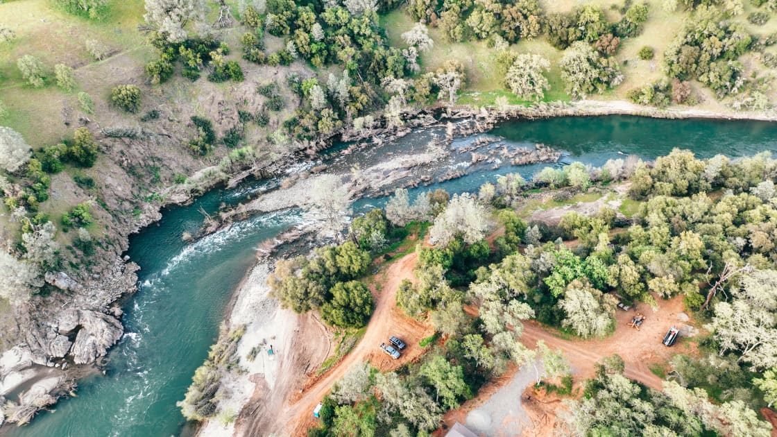Drone view of the group site along river