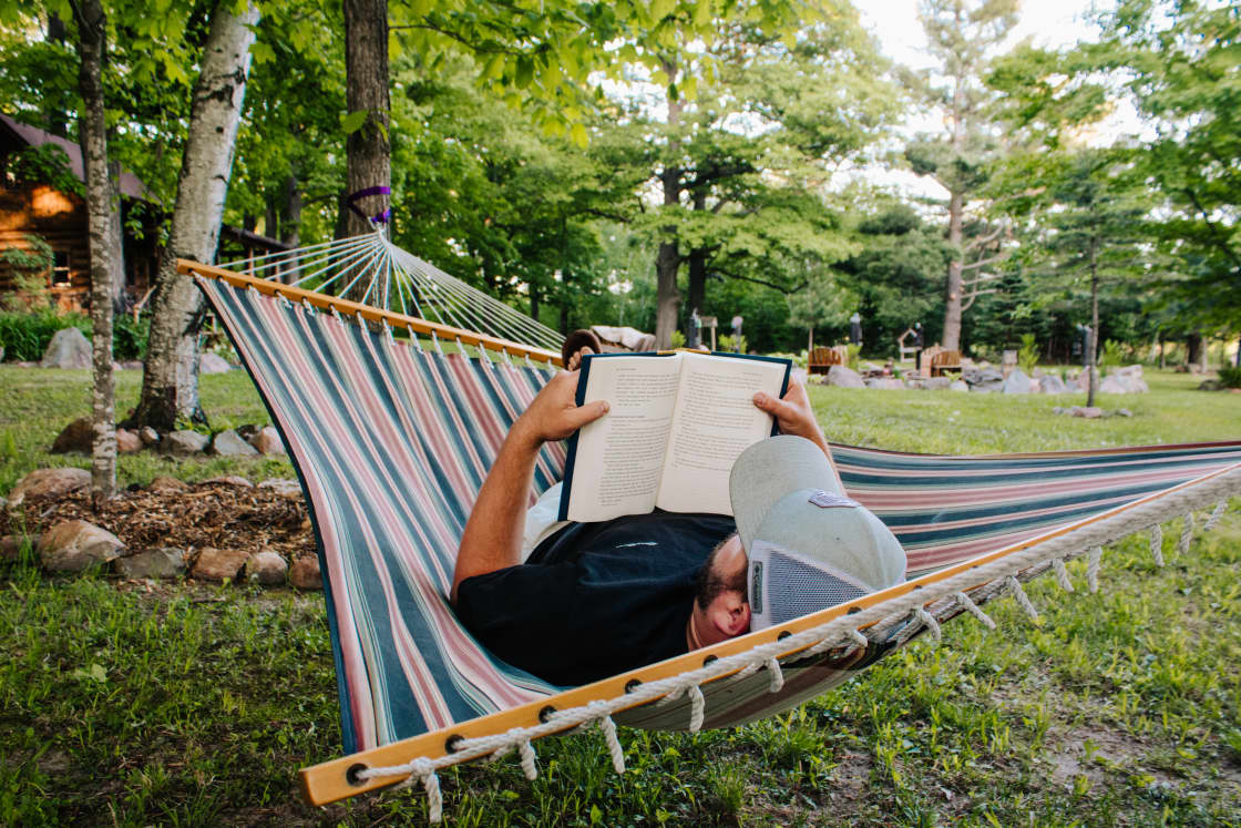 The hammock is a perfect place to enjoy a good book or take a nap. 