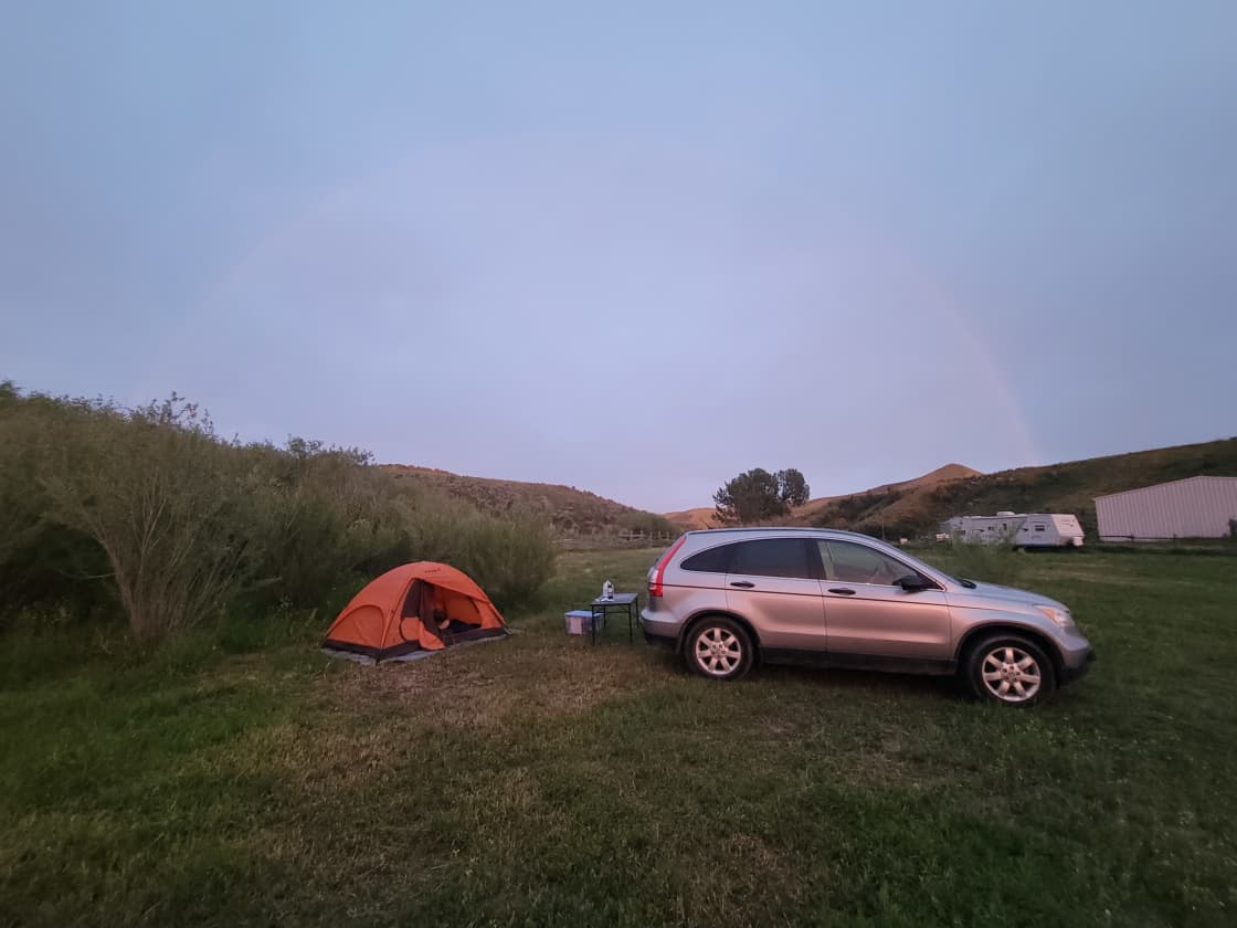 Our campsite after a little afternoon shower perfectly situated under we a rainbow.
