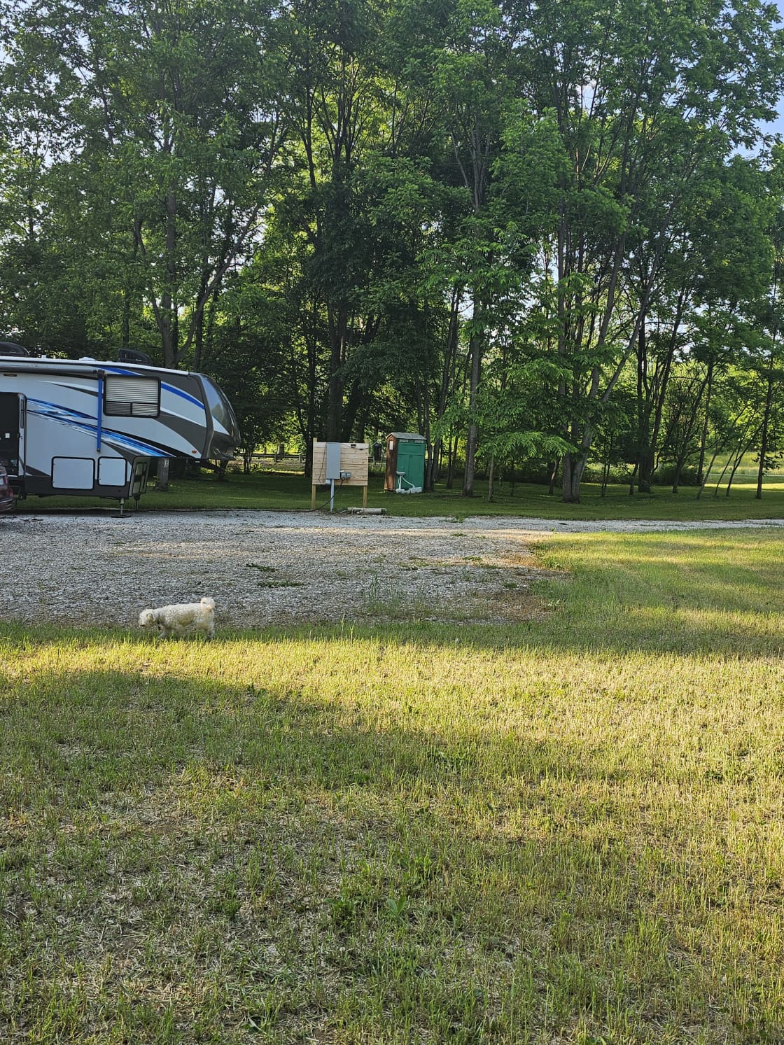 This is where our camper sits.  There's room to back up to it and plug in your camper. 