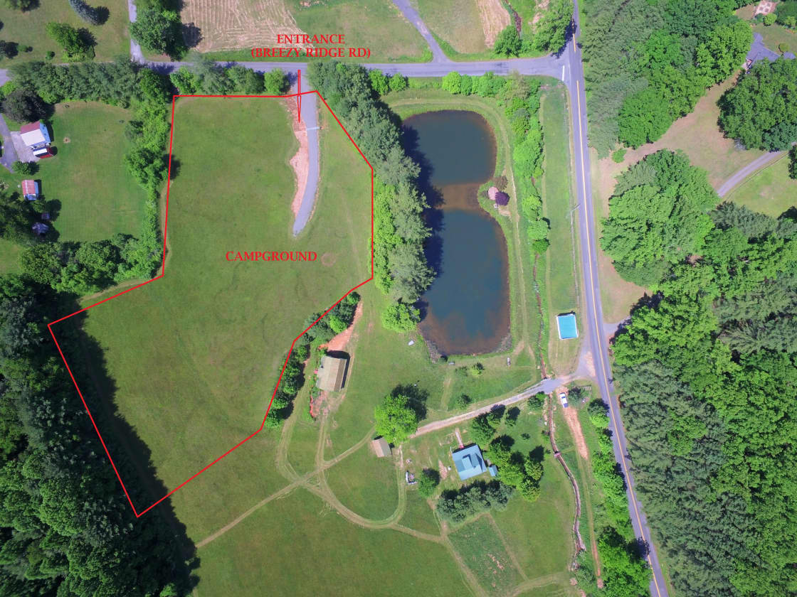 The entrance to the campground is on Breezy Ridge Rd. All the campsites are west of the entrance road.
