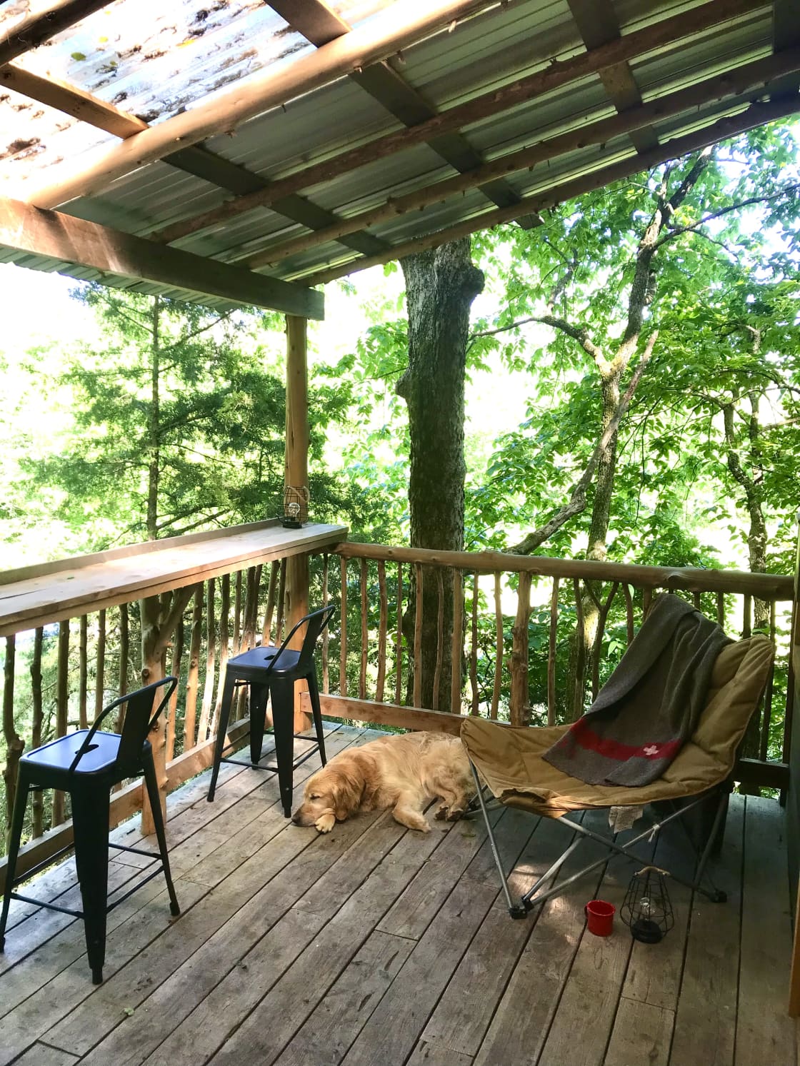 Covered deck on treehouse