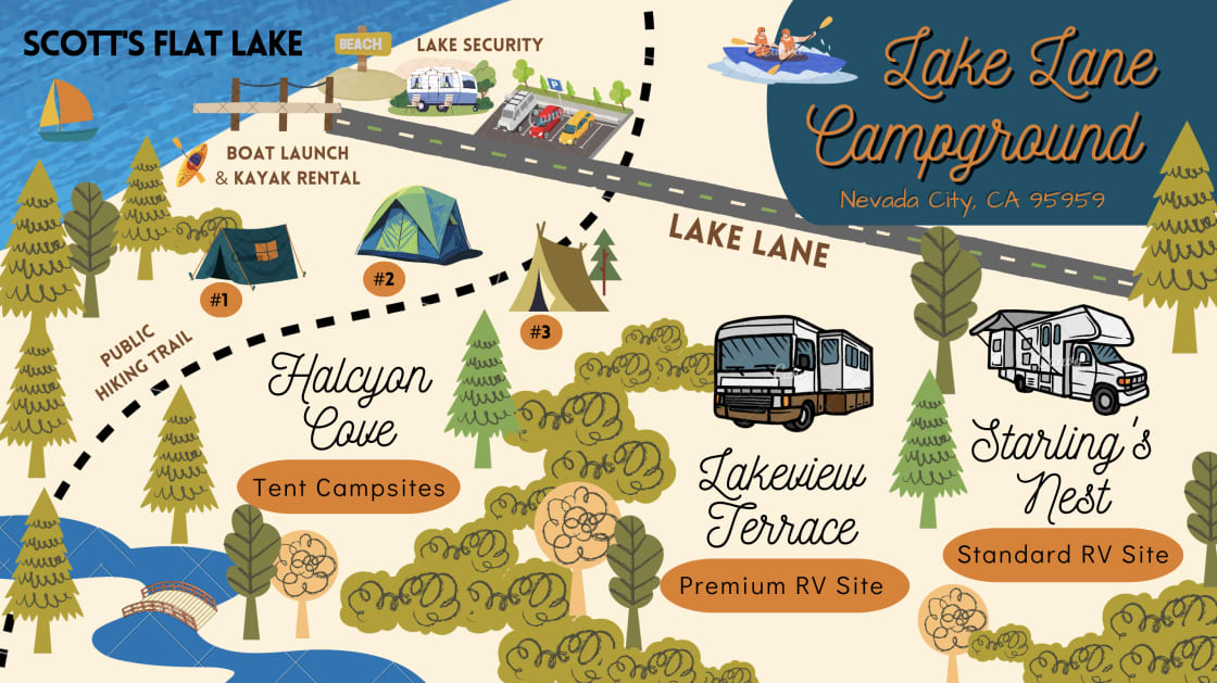 Layout of the Lake Lane Campground.