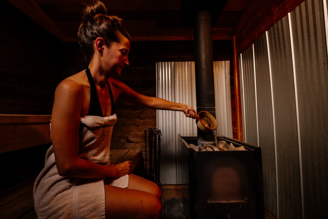 Creating a bit of steam in the sauna.