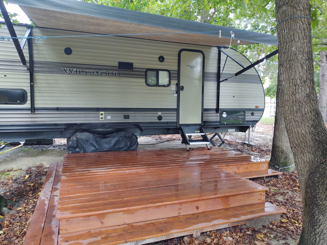Deck and entrance to the RV.
