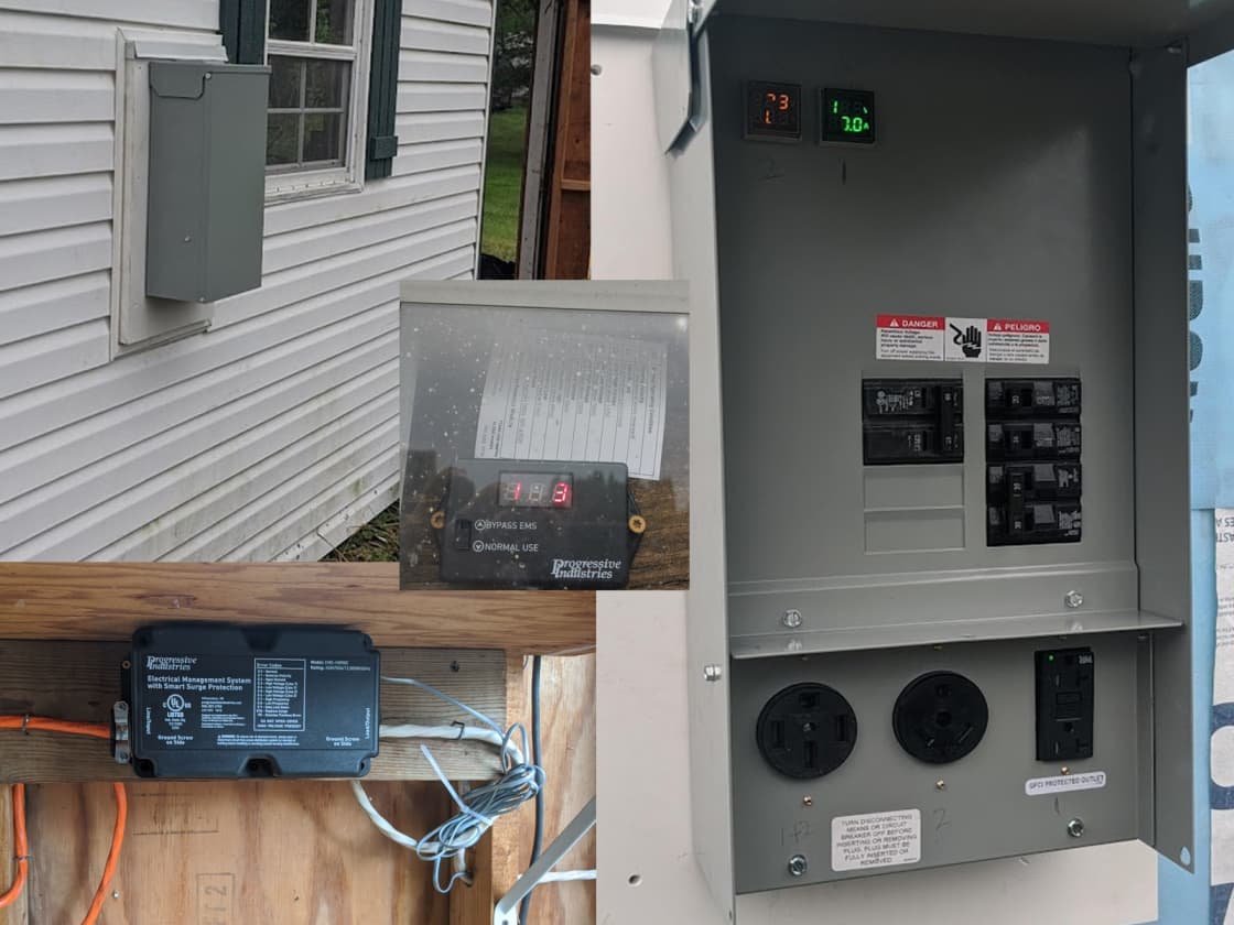 9/10/2023 Electric 120volt service now available with EMS.  Two Lines... max of 20 amp draw per line.   Digital Readouts show amperage draw per line.