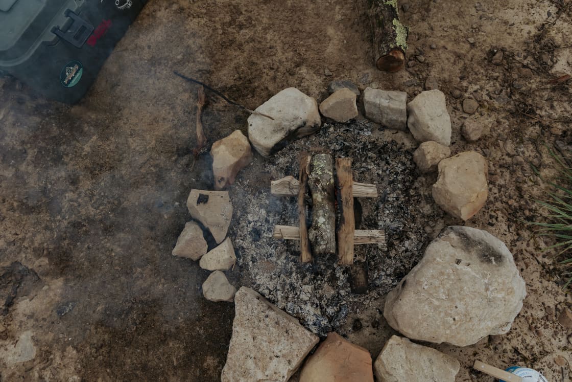 A close up, top view of the fire pit supplied.