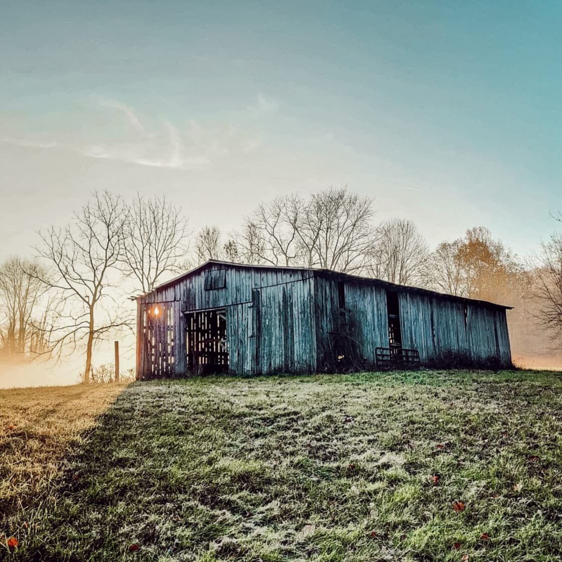 This old tobacco barn is positioned in a back field.