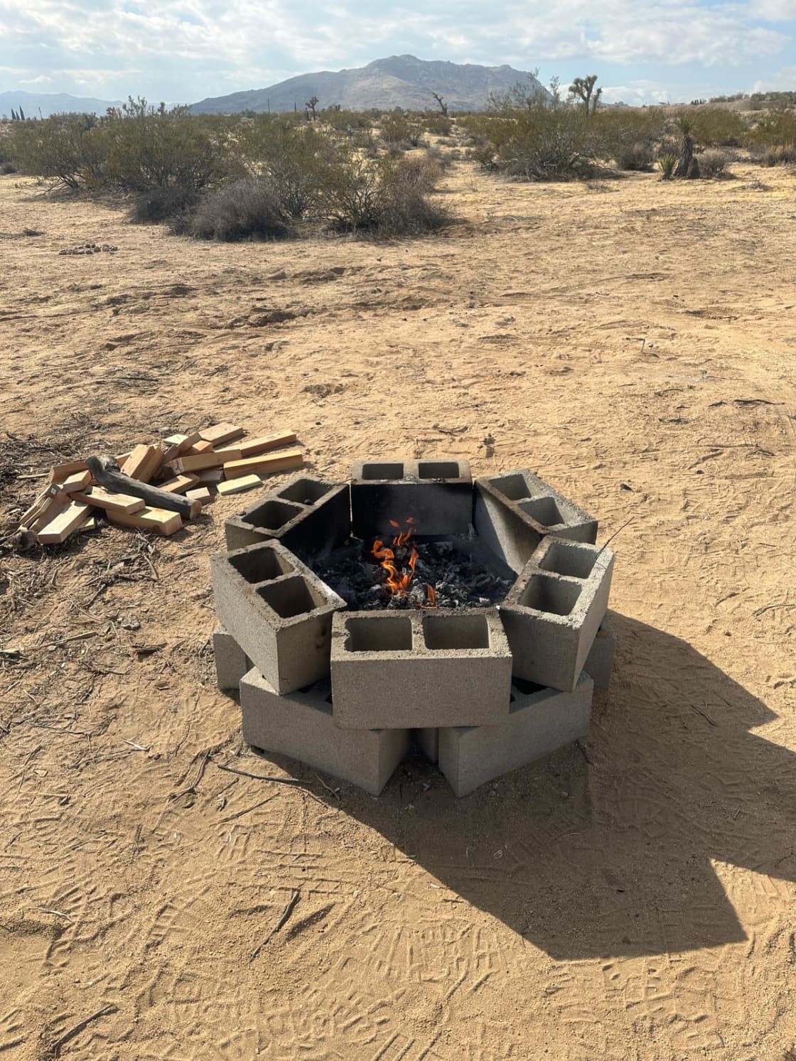 "As Joseph had prepared the firewood for the campfire, we made sure to stock up on good kindling before heading out. Hurry to take advantage of this cozy space and enjoy the beautiful desert sky next to the fire!  😉