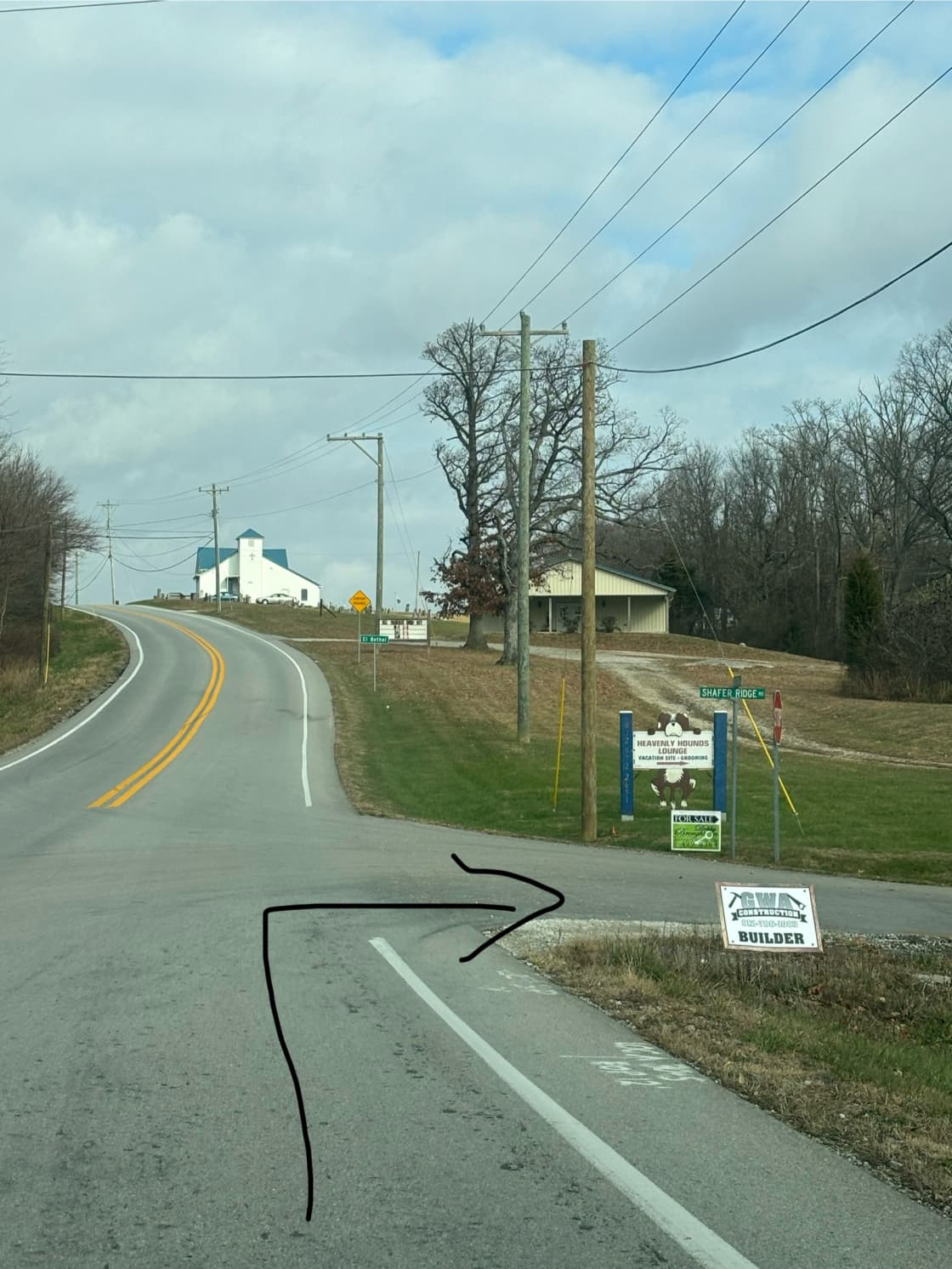 At Exit 92, Go a little over 2 miles north on 66 and turn right, right after the blue buildings. The property is about one mile down on the right.