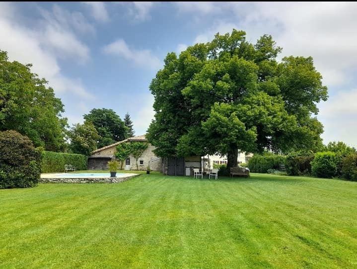 The large lime tree with the campers facilities , washing up area, shared fridge and washing machine . 
The wifi zone benches and chairs for everyone to enjoy take  in the view.
The 10m x 5m on the left