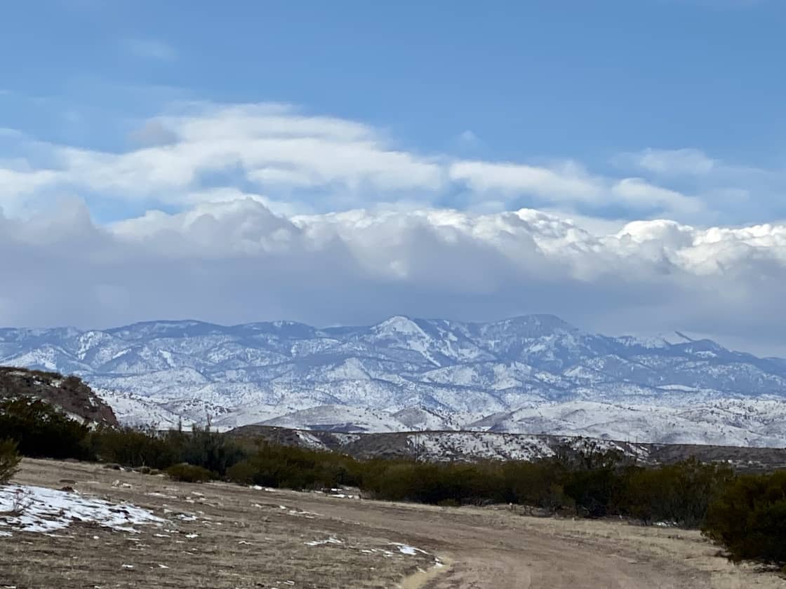 Snowy Magdalena Mountains to the west of the RV Park.