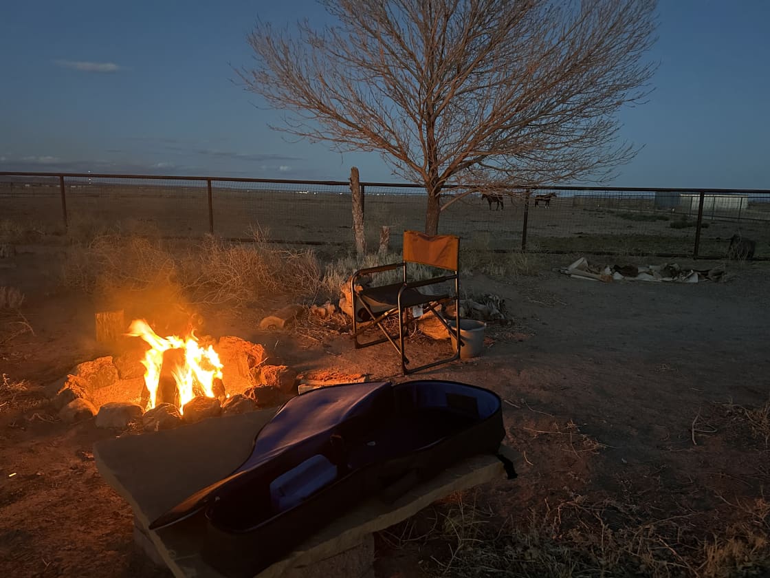 Fire pit next to the horses.