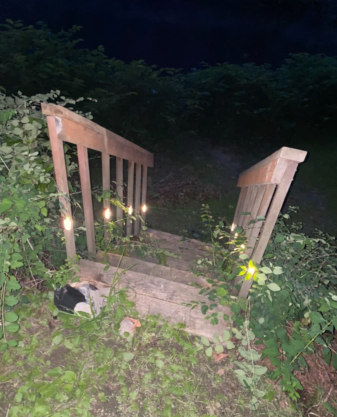 Steps leading to river at night
