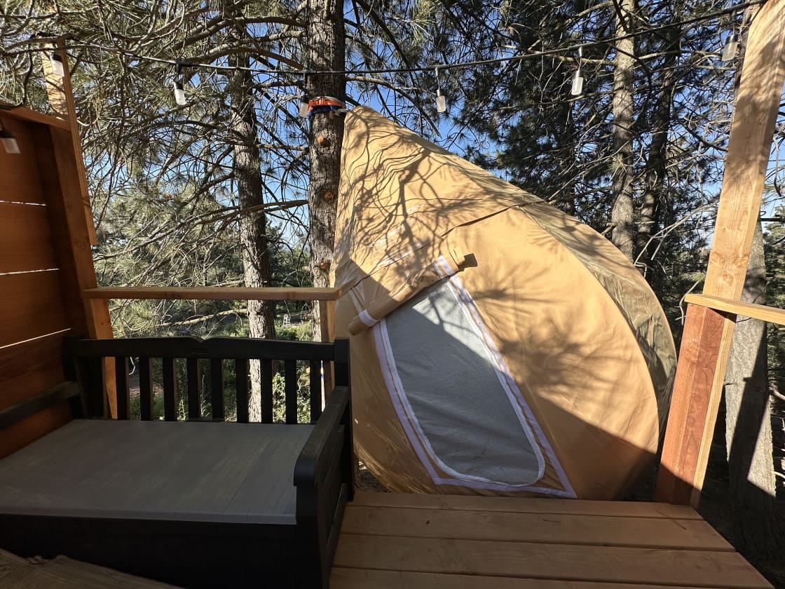 Entrance to your tree tent and your private deck! Relax and enjoy nature 