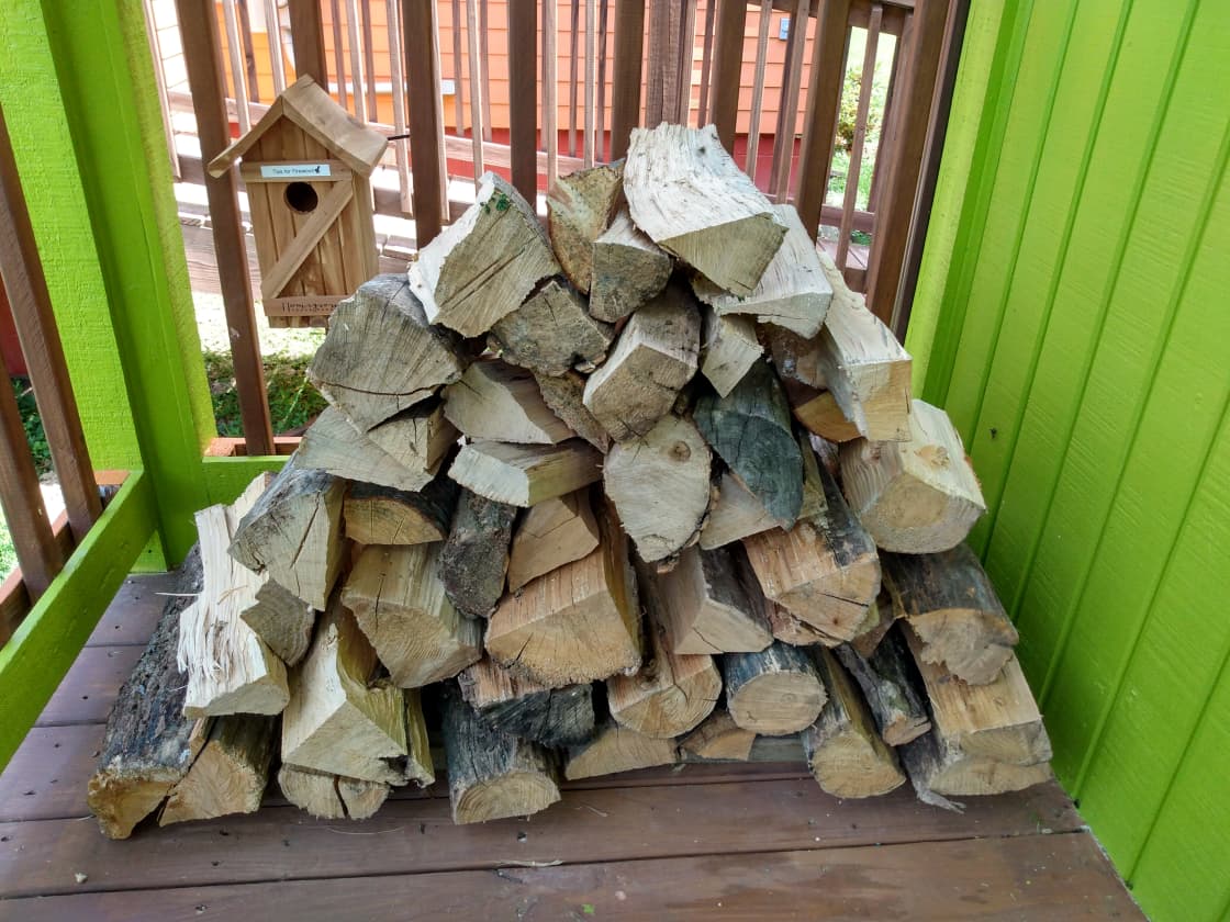 Firewood available on a "pay-what-you-will" basis. Firwood pile replenished daily, so there is plenty of firewood.