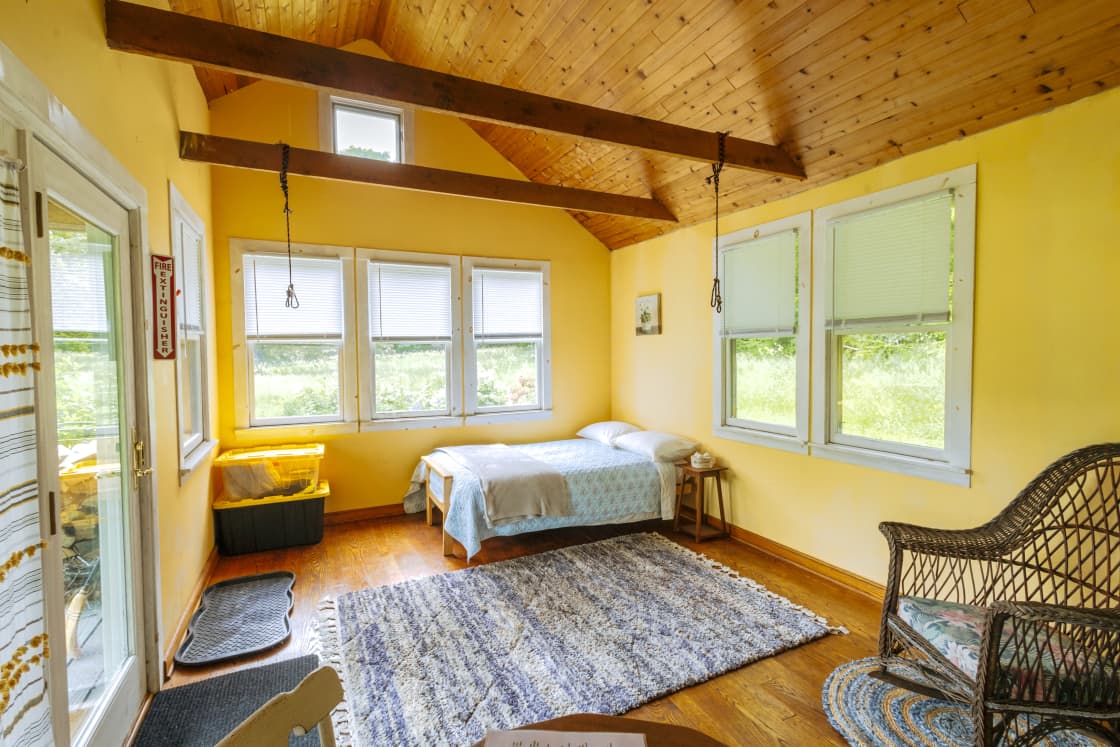 Inside of the cabin is bright and airy. 