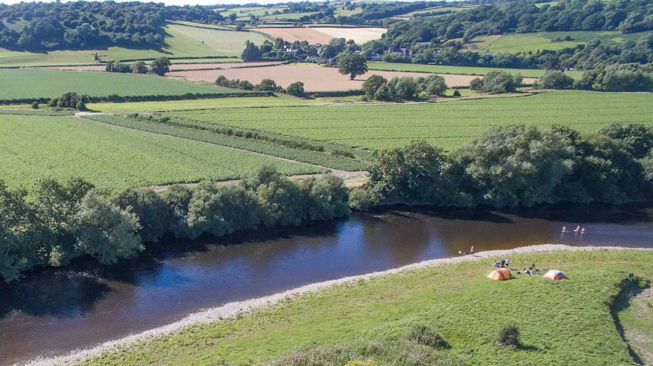 Low-key family camping and glamping in a riverside meadow just outside the famous book town of Hay-on-Wye.