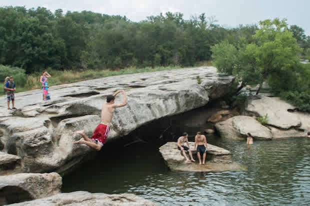 jumping off the waterfall