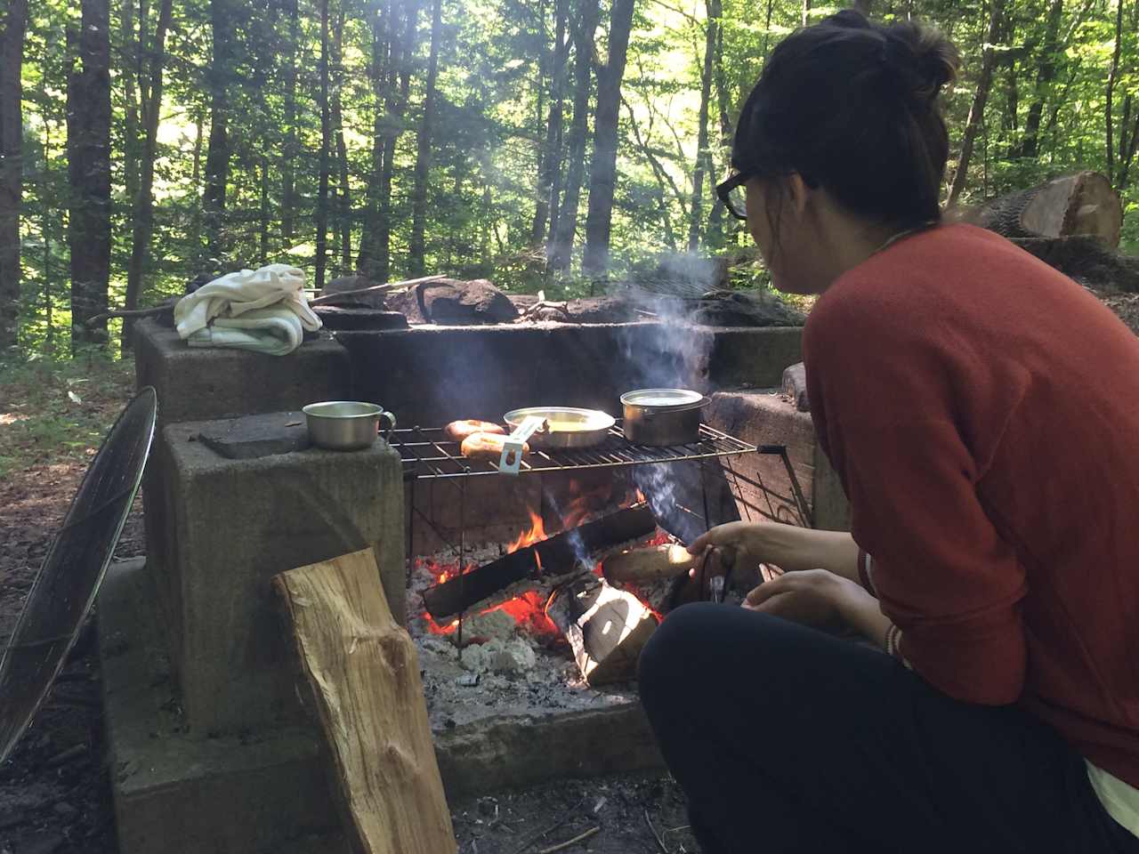 Breakfast on the fire. 