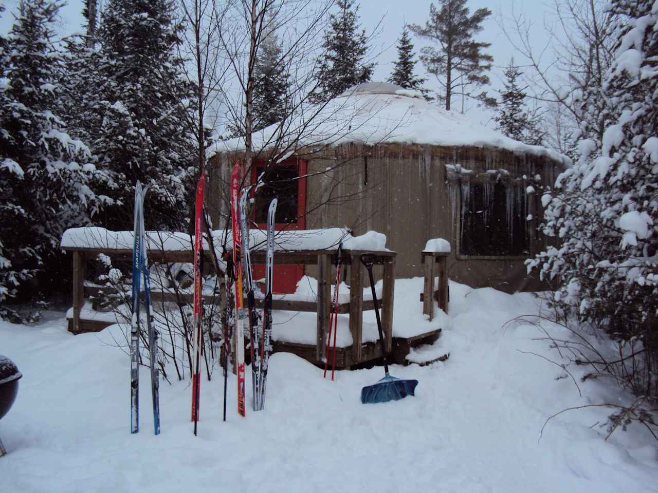 Yurt filled with skiers