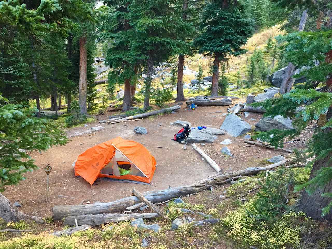 One of the Snowbird campsites, along the Timber Lake trail. It was very well maintained.  A bull moose walked through my campsite, twice!  This is the closest campground to Timber Lake (1/4 mile up the trail) and is very convenient for a dayhike up Mount Ida. 