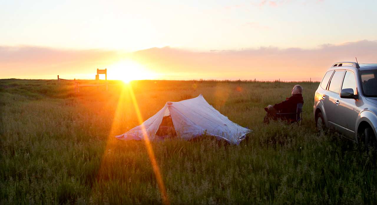 There's no campground per se here, just a prairie for as far as you can see.  We set up our tent near Four Coyotes Dam -- you'll definitely need to download a road map for inside the grasslands, 'cuz there's no informational kiosk.  