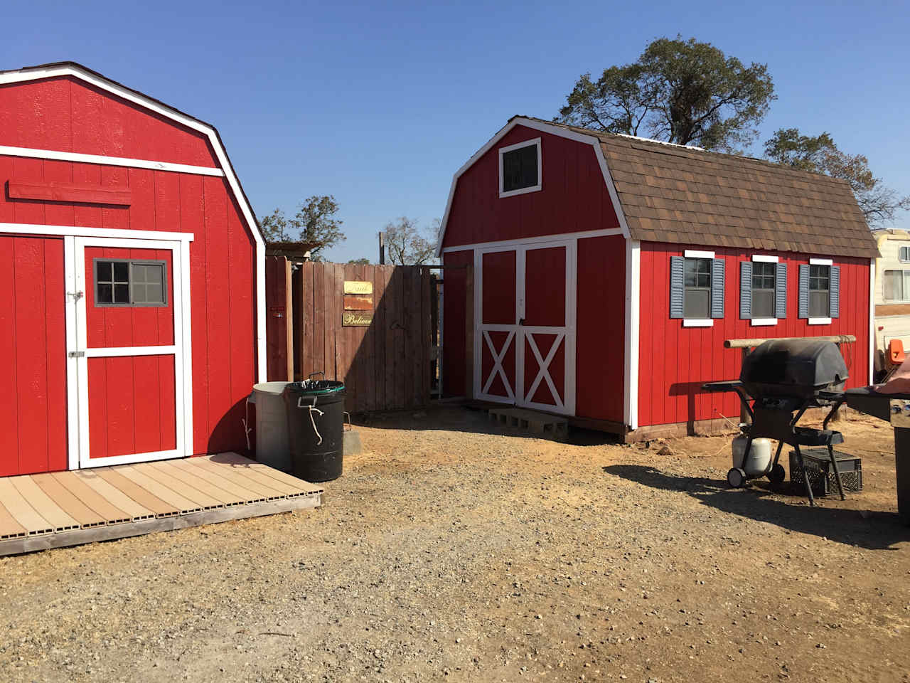 The one on the right is the bunkhouse. 