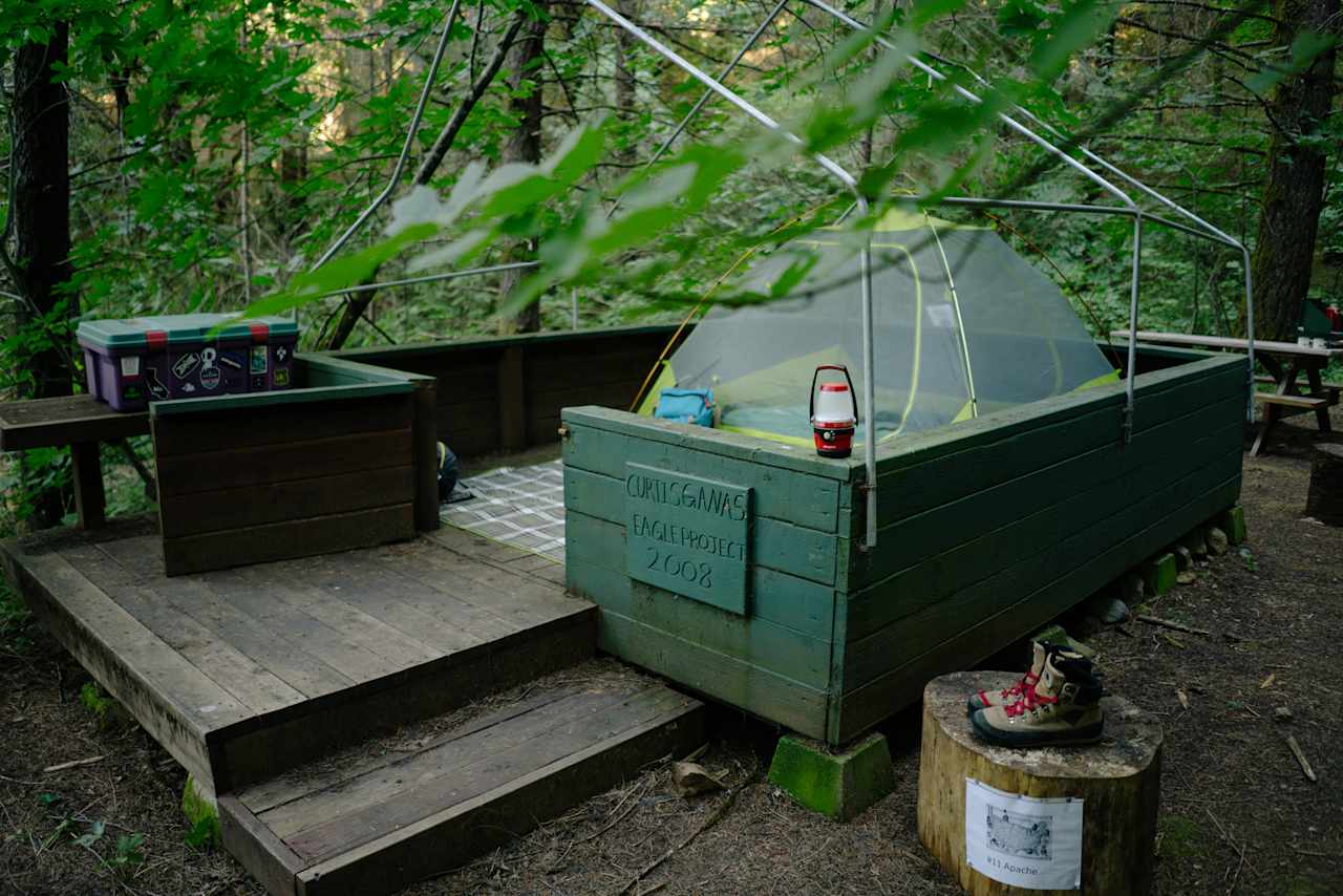 A closer look at the hilltop tent site, which is located near the mouth of the property-wide trail