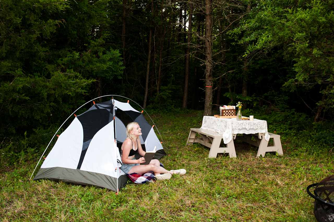 Giggling and enjoying the morning at campsite one.