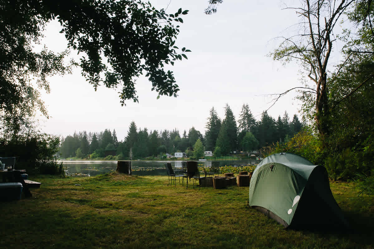 Morning stillness. Steam could be viewed rising off the lake.