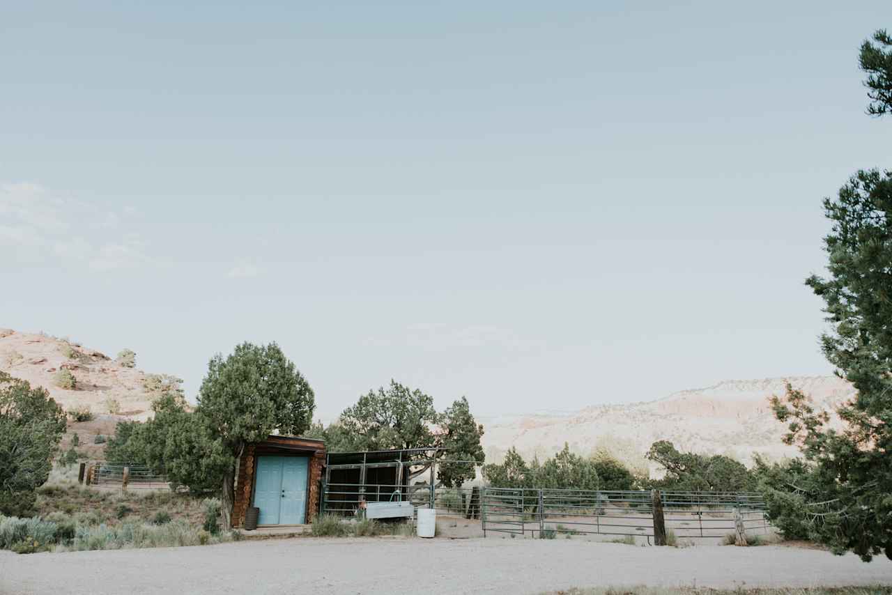 Horses are welcome with a tack shed! There's also a sink for cleaning dishes (always a welcome addition to any campground)