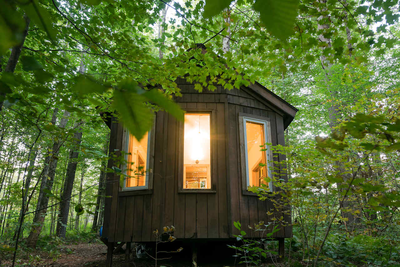 The warm cabin on a cold late summer night.