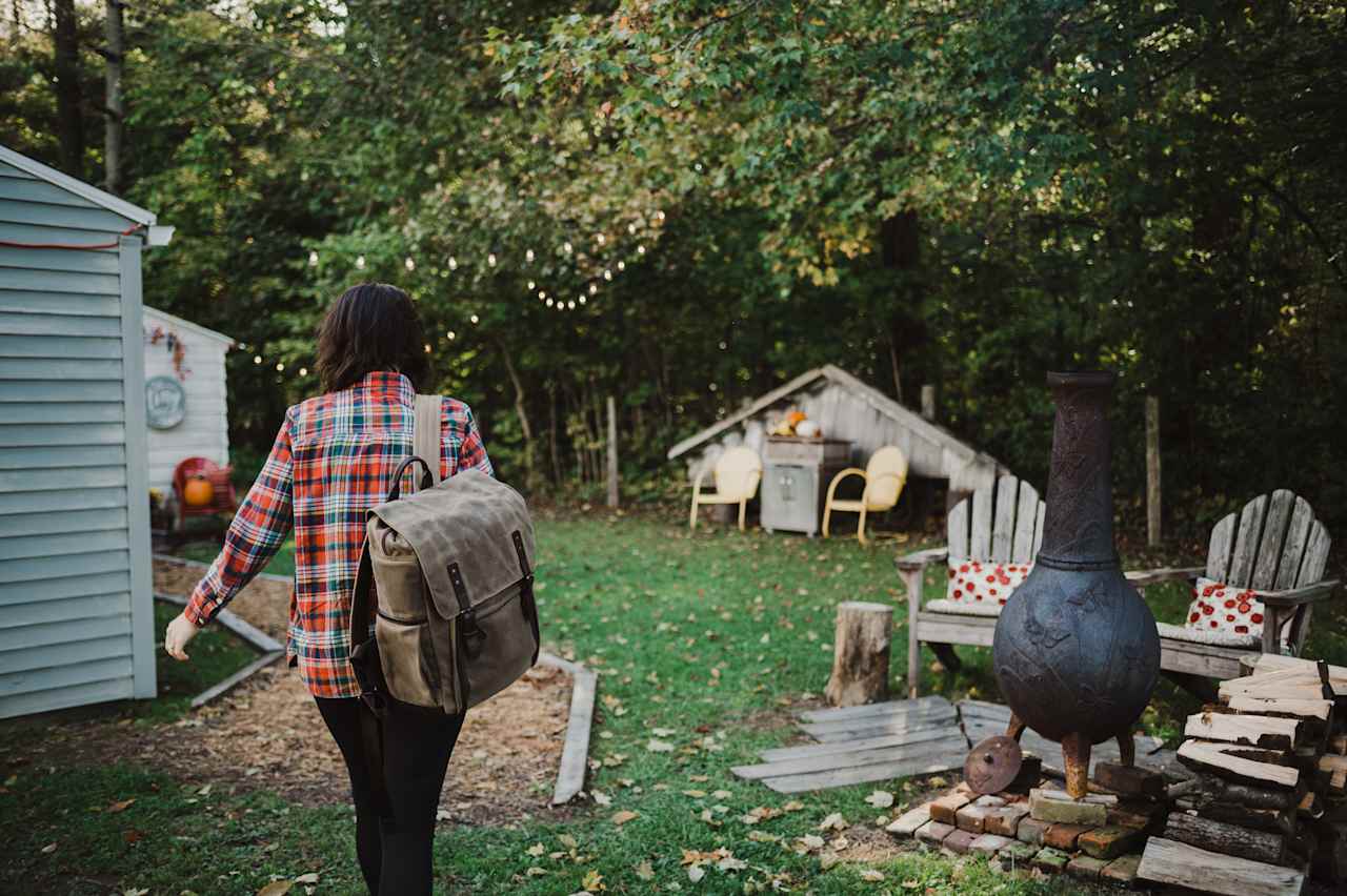 Heading down the path to get settled in The Tiny Shed.