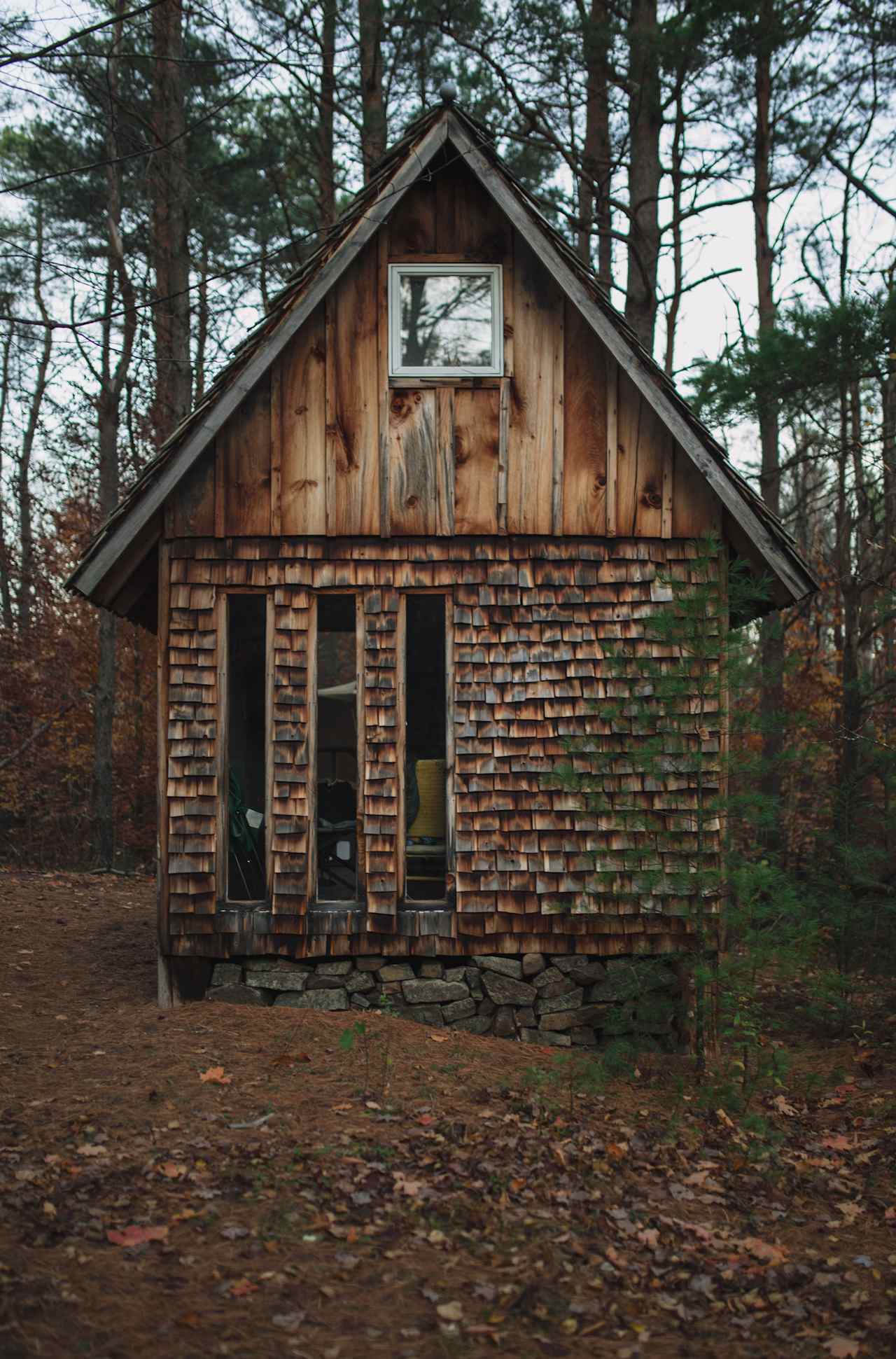 the front of the cabin that looks out on a private pond!