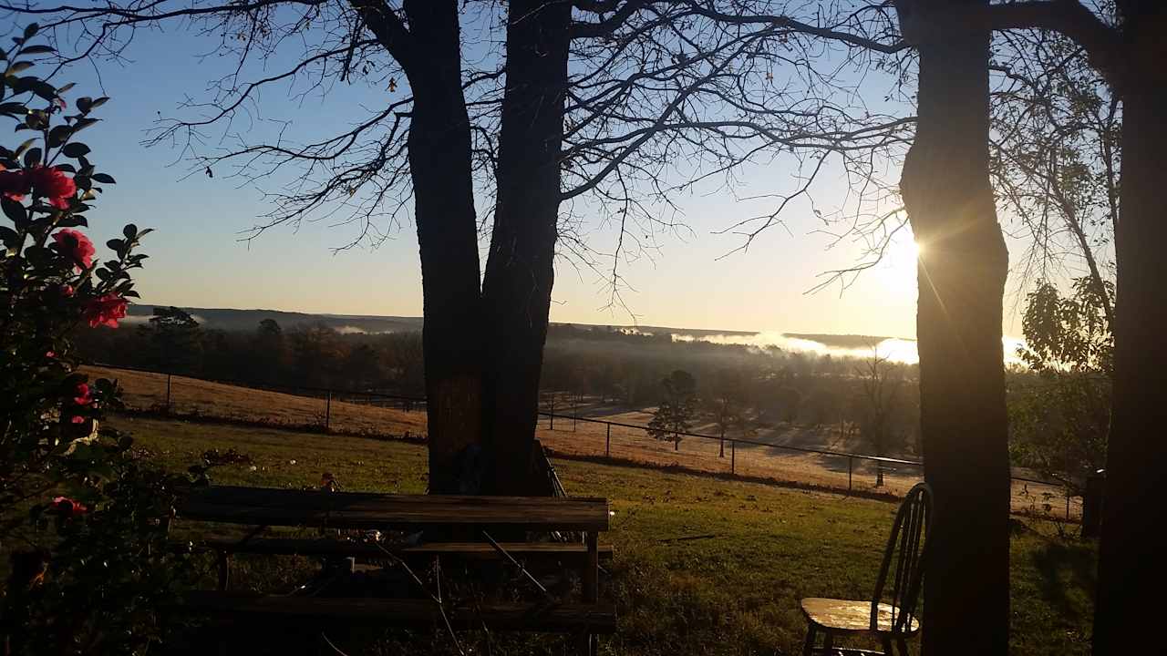 morning view of the fog rising from the river 