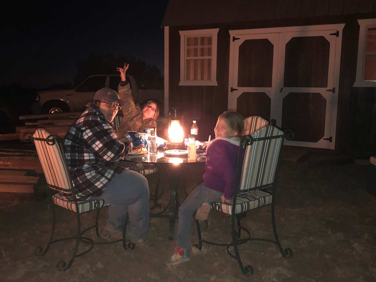 Wife with the grandkids in joying a dinner at the ranch!