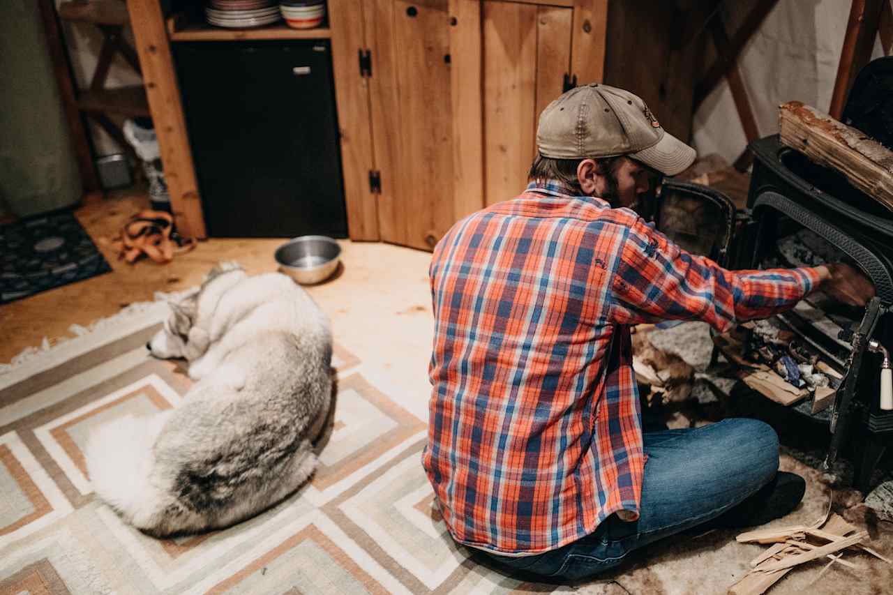 Starting the fire! And they are dog friendly which is amazing!