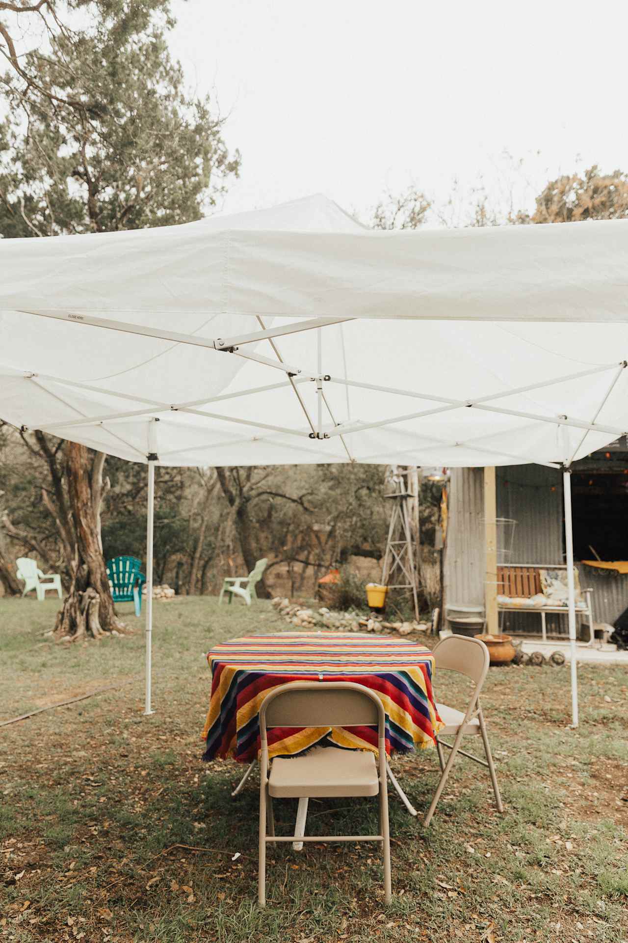 covered outdoor seating right next to camp