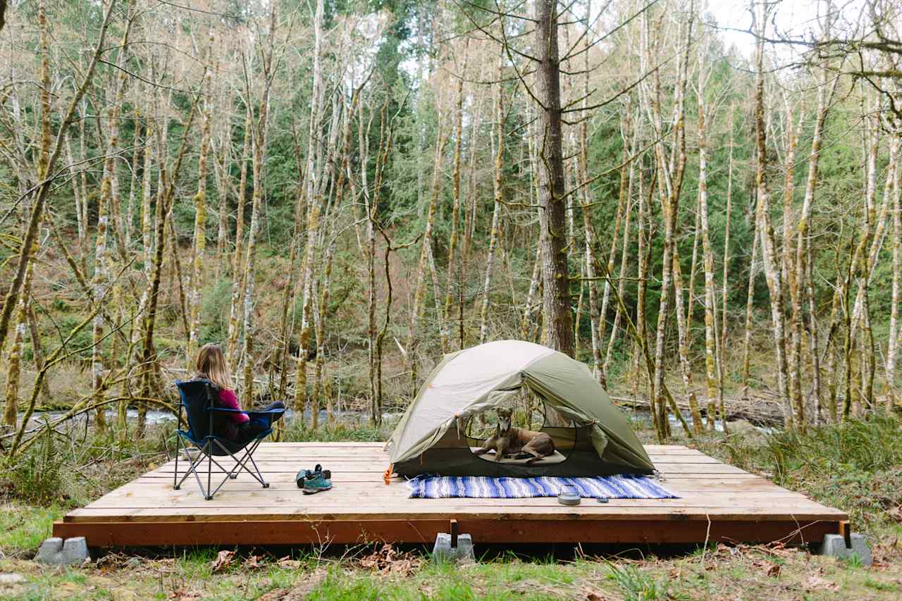 Option to pitch your tent on the deck for a dry campsite with a view