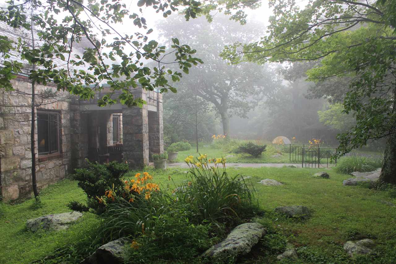 Foggy cloudy morning by the lodge